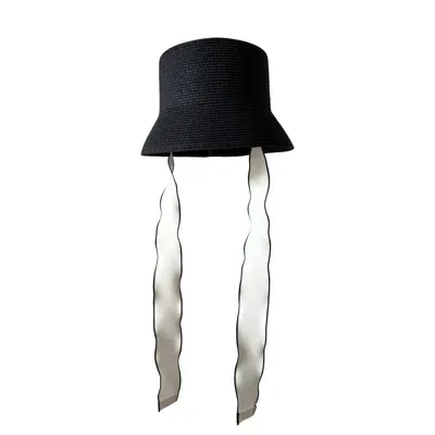 London Atelier Byproduct Women's Neutrals / Black Black Rigid Bucket Hat With Ties