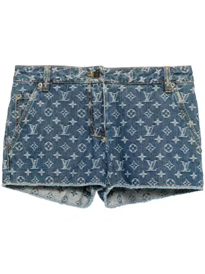 Pre-owned Louis Vuitton 1990-2000s Monogram Denim Shorts In Blue