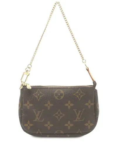 Pre-owned Louis Vuitton 2005 Monogram Mini Pochette Accessoires Handbag In Brown