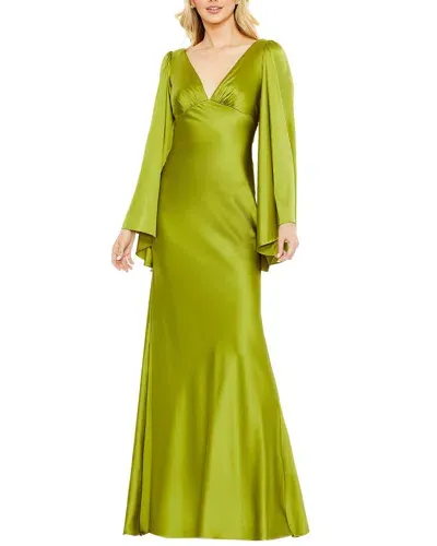 Mac Duggal Charmeuse Bell-sleeve Empire Waist Gown In Green