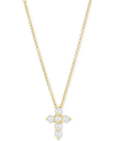 Macy's Diamond Petite Cross Pendant Necklace (1/3 Ct. T.w.) In 14k White Or Yellow Gold, 16" + 2" Extender