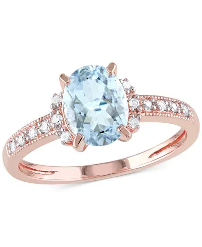 Macy's Morganite (1-1/7 Ct. T.w.) And Diamond (1/20 Ct. T.w.) Ring In 18k Rose Gold Over Sterling Silver (a In Aquamarine Rose