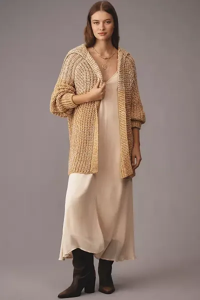 Maeve Oversized Collared Cardigan Sweater In Beige