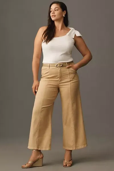 Maeve The Delaney Crop Clean-seamed High-rise Wide-leg Jeans By  In Beige