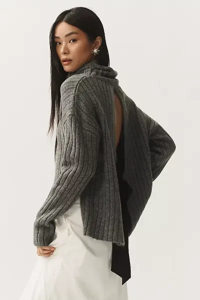 Maeve Turtleneck Bow-back Sweater In Grey