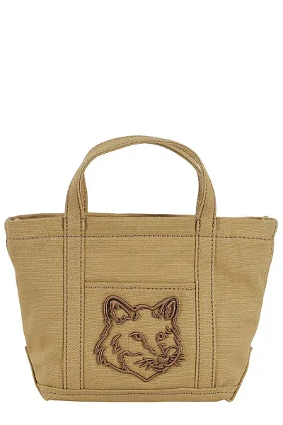 Maison Kitsuné Fox Head Mini Tote In Chesnut