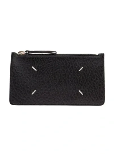 Maison Margiela Black Card-holder With Four Signature Stitching In Grainy Leather