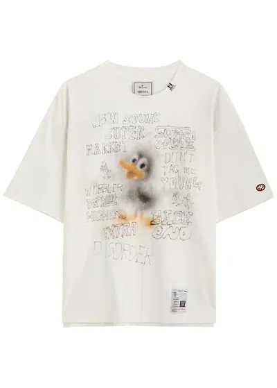 Maison Mihara Yasuhiro Duck Printed Distressed Cotton T-shirt In White