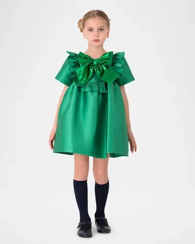 Mama Luma Kids' Girl's Dress W/ Oversized Bow In Green