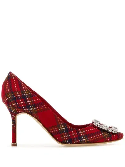 Manolo Blahnik 90mm Hangisi Pumps In Red/green