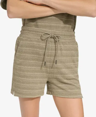 Marc New York Andrew Marc Sport Women's Striped Knit Drawstring Shorts In Dusty Olive Combo