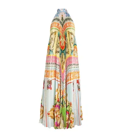 Mary Katrantzou Satin Pleated Nimbus Maxi Dress In Multi