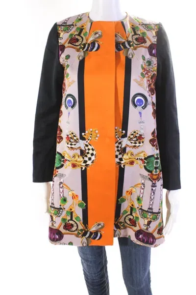 Mary Katrantzou Womens Gem Print Snap Closure Jacket Pink Navy Orange In Black