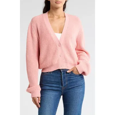 Melrose And Market Button-up Cropped Knit Cardigan In Pink Mellow