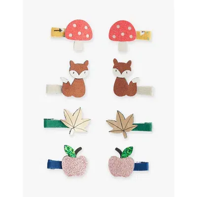 Mimi & Lula Kids' Ti Autumn Forest Set Of Eight Mini Fabric Hair Clips In Multi