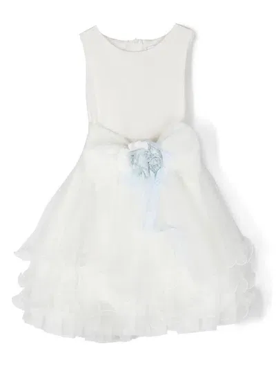 Mimilù Kids' Floral-appliqué Tiered Dress In White