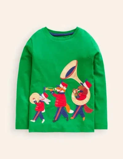 Mini Boden Kids' Appliqué T-shirt Highland Green Band Boys Boden In Highland Green Stripe Band