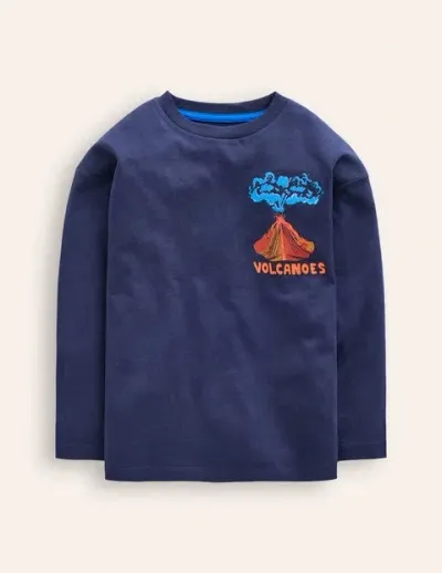 Mini Boden Kids' Educational T-shirt Stormy Blue Volcanoes Boys Boden