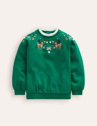 Mini Boden Kids' Embroidered Sweat Jewel Green Girls Boden