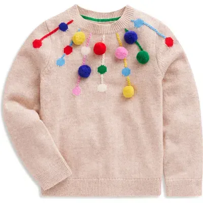 Mini Boden Kids' Pompom Crewneck Sweater In Oatmeal Pom Pom