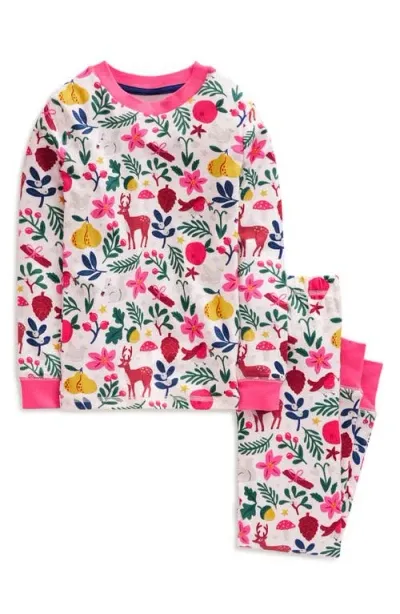 Mini Boden Kids' Woodland Print Fitted Two-piece Cotton Pajamas In Ivory Festive