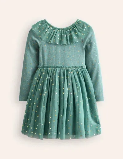 Mini Boden Kids' Rose Twirly Tulle Dress Eucalyptus Gold Stars Girls Boden