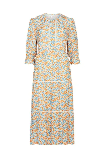 Mirla Beane Women's Neutrals / Blue / Yellow Mini Bloom Floral Midi Dress In Blue/yellow