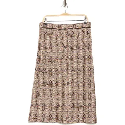 Misook Tweed Midi Skirt In Marine Teal/african Violet