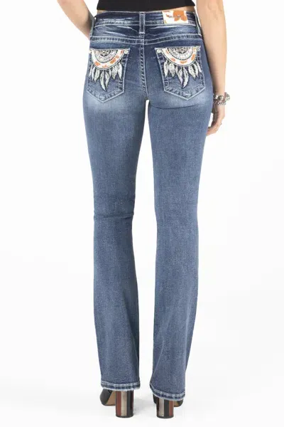 Miss Me Cow Printed Dreamcatcher Bootcut Jeans In Med/dark Wash