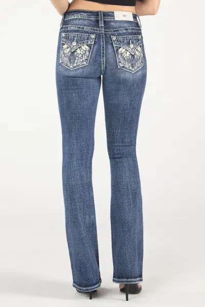 Miss Me Simple Metallic Wings Bootcut Jeans In Med/dark Wash