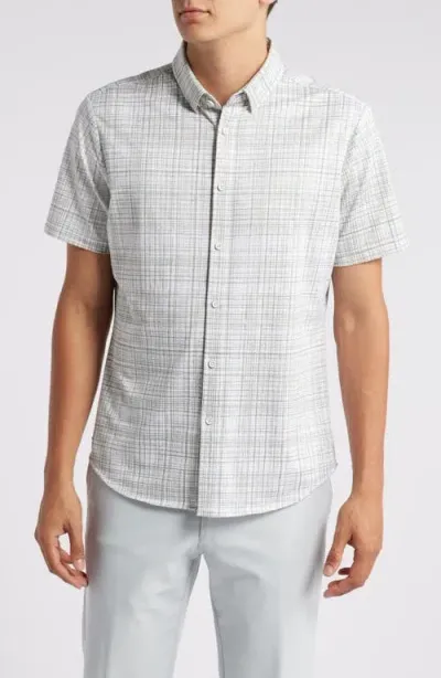 Mizzen + Main Mizzen+main Halyard Short Sleeve Performance Knit Button-up Shirt In Sea Spray Breezy Plaid