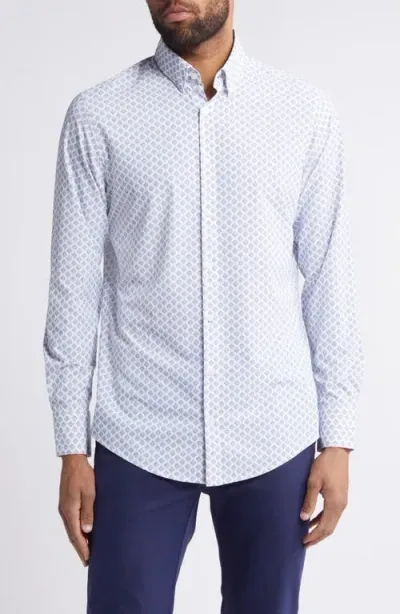 Mizzen + Main Mizzen+main Monaco Trim Fit Botanic Print Performance Button-up Shirt In White Fern Geo