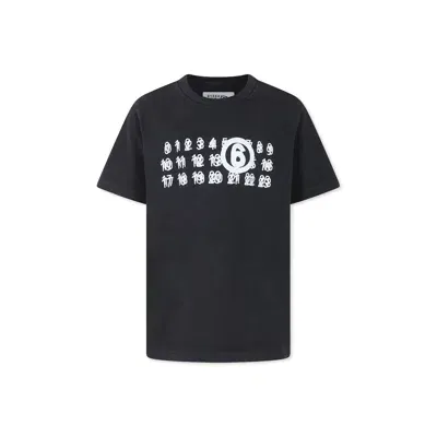 Mm6 Maison Margiela Black T-shirt For Kids With Logo