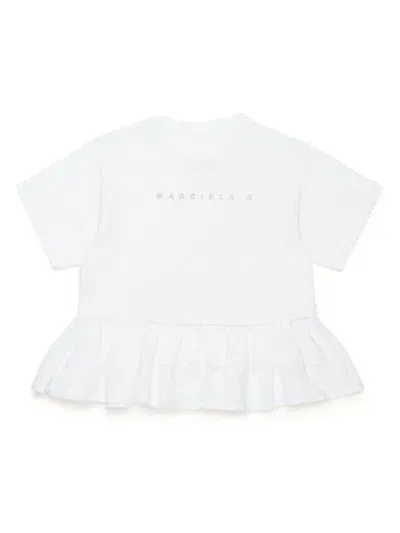 Mm6 Maison Margiela Kids' Logo-print Ruffled-detail T-shirt In White