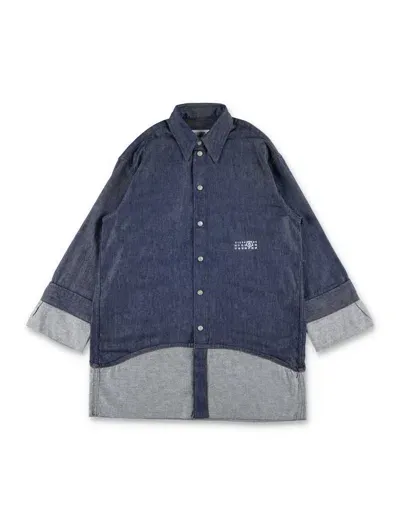 Mm6 Maison Margiela Kids' Logo-print Denim Shirt In Blue