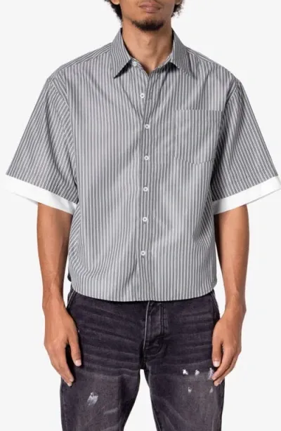 Mnml Oversize Stripe Short Sleeve Button-up Shirt In Black