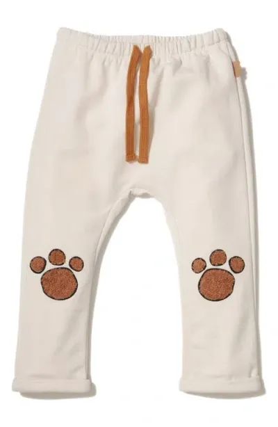 Mon Coeur Babies'  Paw Appliqué Drawstring Waist Pants In Natural/print