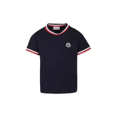 Moncler Kids' Tricolor Cotton Jersey T-shirt In Navy