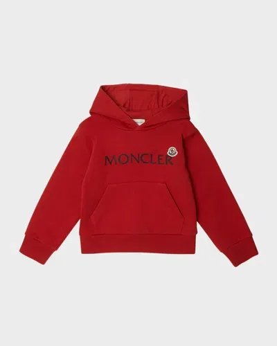 Moncler Kids' Boy's Contrast Logo-print Hoodie In Orange