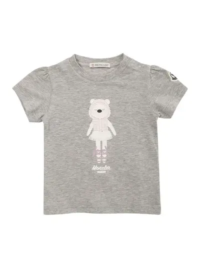 Moncler Kids' Grey Front Print Crew Neck T-shirt In Cotton Baby