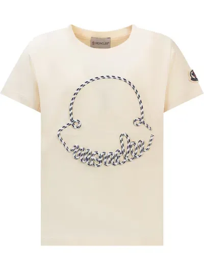 Moncler Kids' Logo T-shirt In Bianco