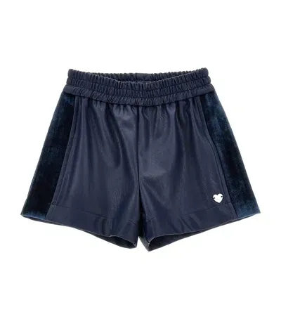 Monnalisa Kids' Faux Leather-velvet Bermuda Shorts In Navy