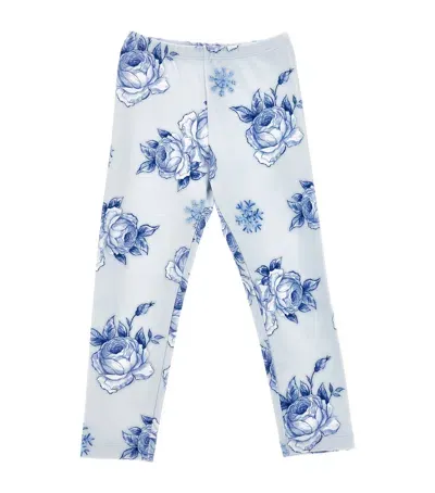 Monnalisa Kids' Floral Leggings In Blue