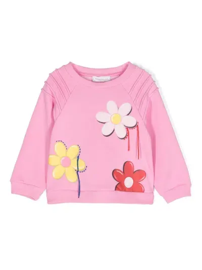 Monnalisa Kids' Floral-print Crew-neck Sweatshirt In Pink