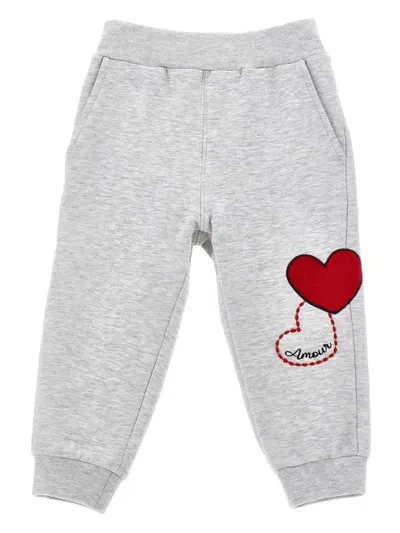 Monnalisa Kids' Heart-embroidered Track Pants In Grey