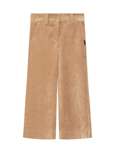 Monnalisa Kids' Corduroy Wide-leg Trousers In Brown