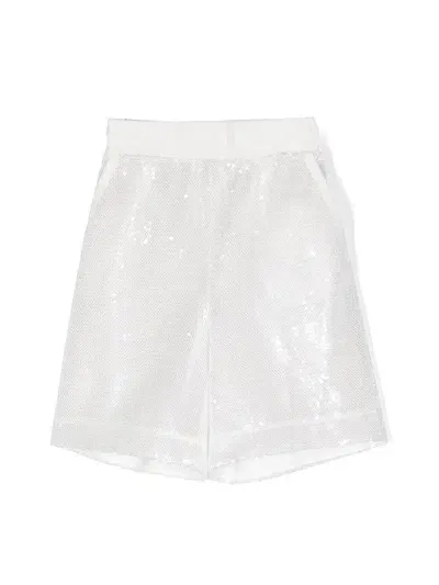 Monnalisa Kids' Sequin-embellished Wide-leg Shorts In White