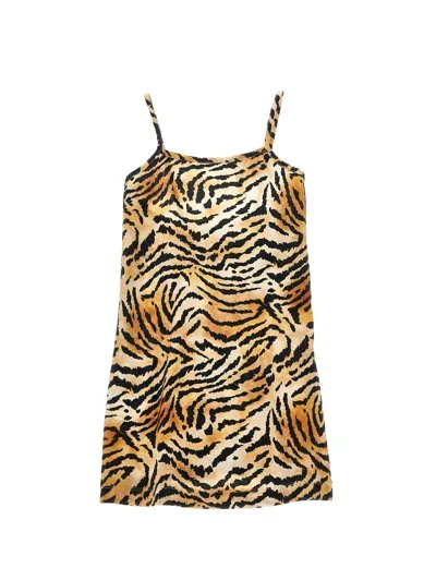 Monnalisa Kids'   Tiger Print Sundress In Caramel + Black