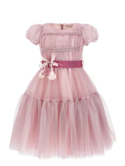 Monnalisa Kids' Glitter-detail Tulle Dress In Onion + Silver