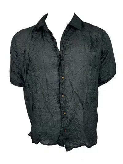 Monzlapur New York Men's Black / Grey Charcoal Crushed Silk Shirt In Black/grey